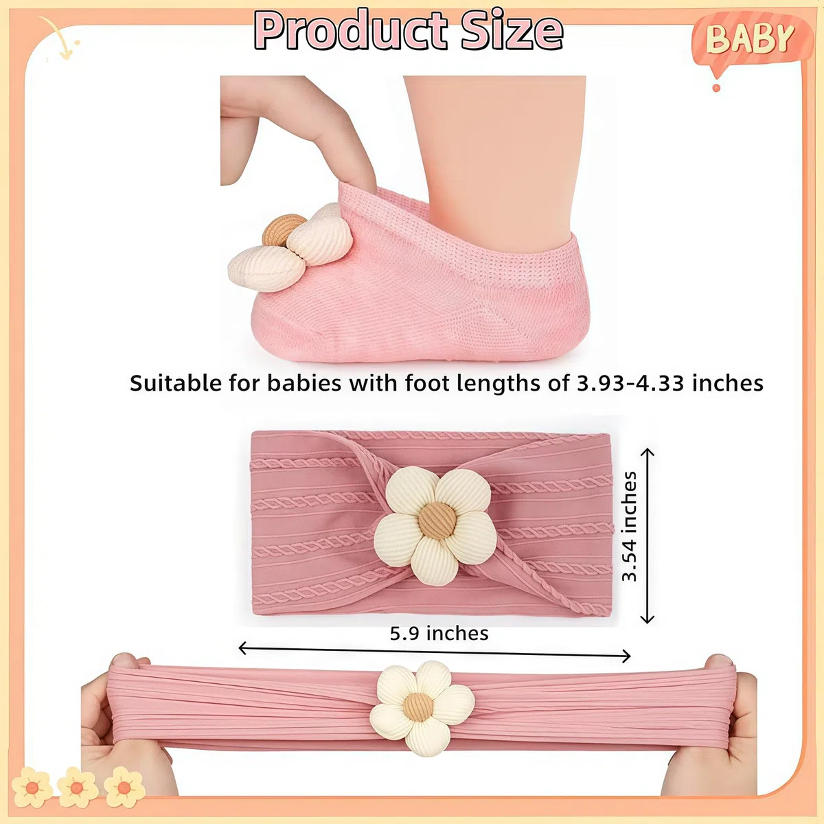 Baby Blumen Haarband und Socken: Fascia per capelli con fiori e calzini per neonati, bambine, set di calze antiscivolo per neonati, perfect per bambine