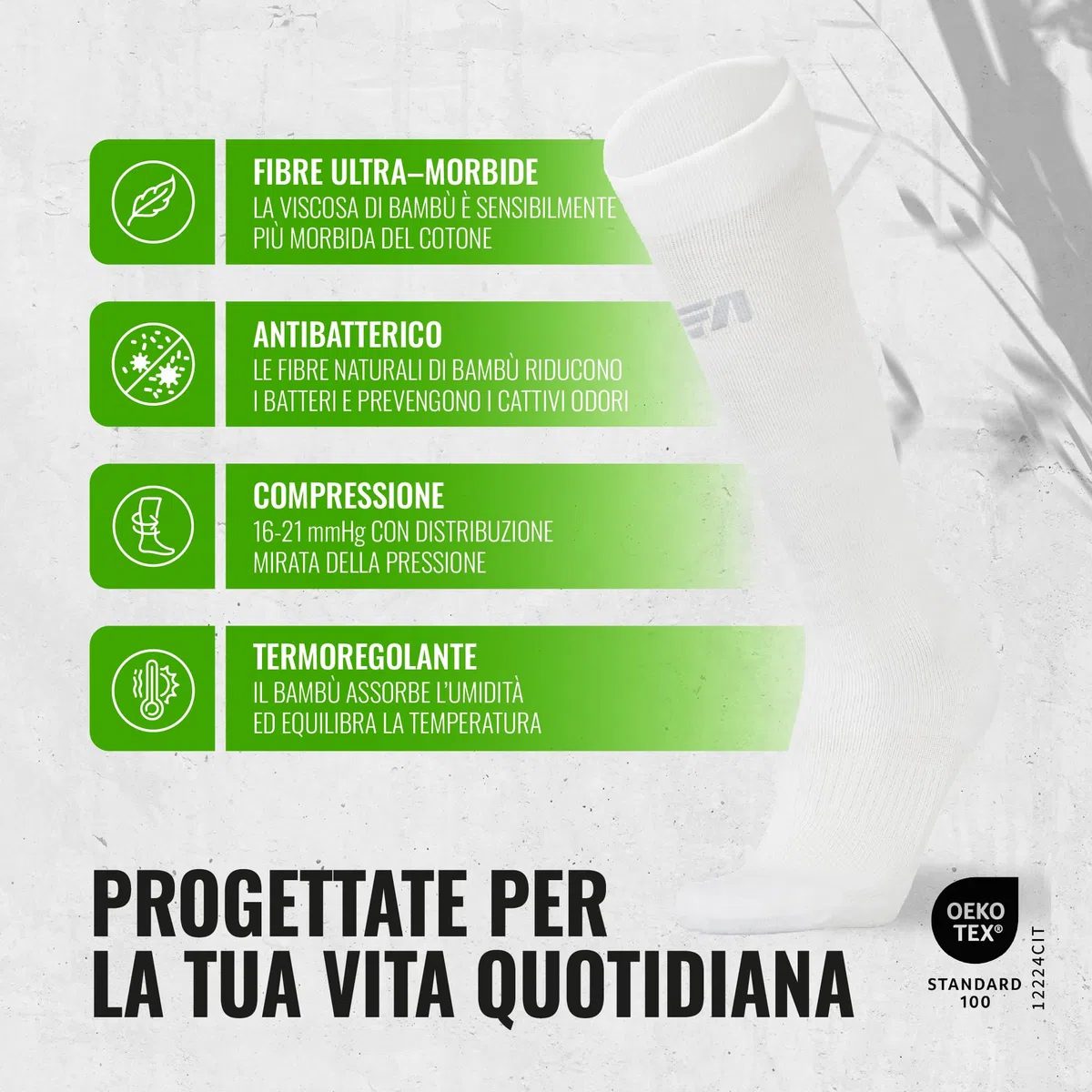 COMPRESSION FOR ATHLETES Calze Compressione Graduata Donna e Uomo di Bambù, Made in Unione Europea