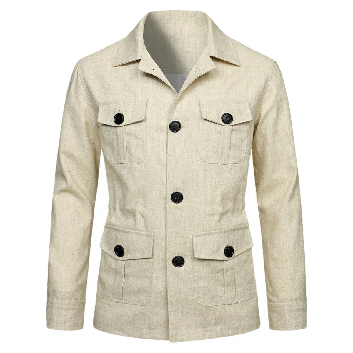 Giacca di Lino Leggera da Uomo Bottoni Traspirante Casual Blazer Cappotto con Tasche