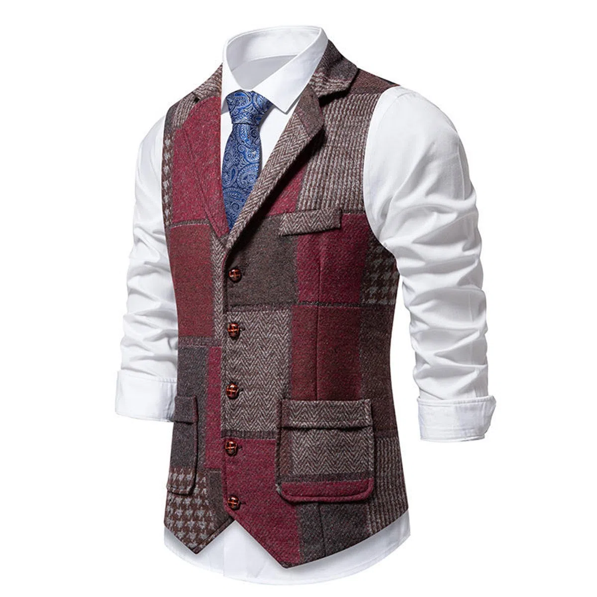 Gilet Uomo Tweed Elegante Abito in Lana Vintage Scollo a V Panciotto Casual con Bottoni da Formale Matrimonio Senza Maniche Stile Urbano Y2K alla Moda Tinta Unita Classico per Business