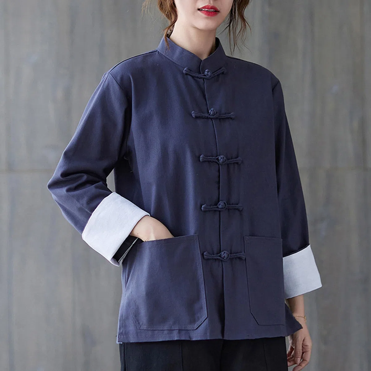 Uniforme Tradizionale Tai Chi per Abbigliamento da Donna In Cotone a Maniche Lunghe per Set di Arti Marziali Kung Fu,Blue-L