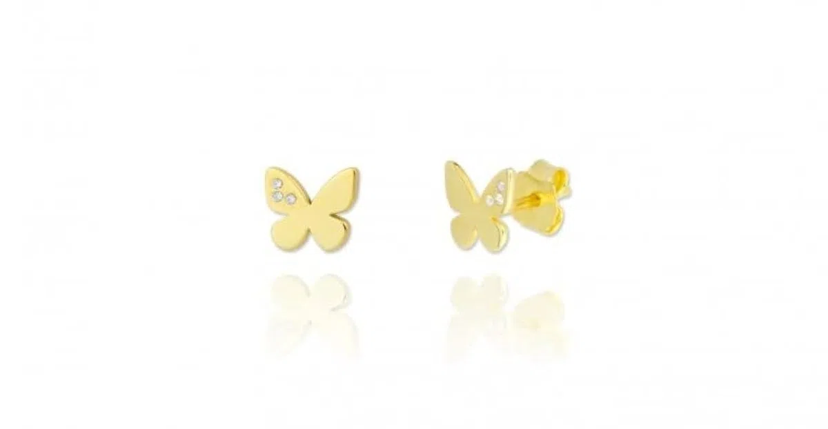 Orecchini a forma di tormalina per bambine, placcati oro, in argento sterling 925, con tre pietre, dimensioni 7 x 8 mm, marchio Jewelry. Turmalina by Martina