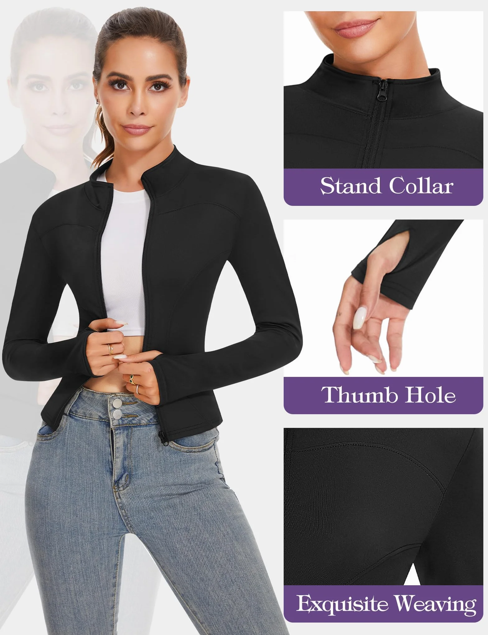 Kiiwah Giacca Sportiva da Donna, Giacca Running Donna per Yoga Jogging Fitness Allenamento, Giacca Leggera Traspirante con Maniche Lunghe e Fori per i Pollici
