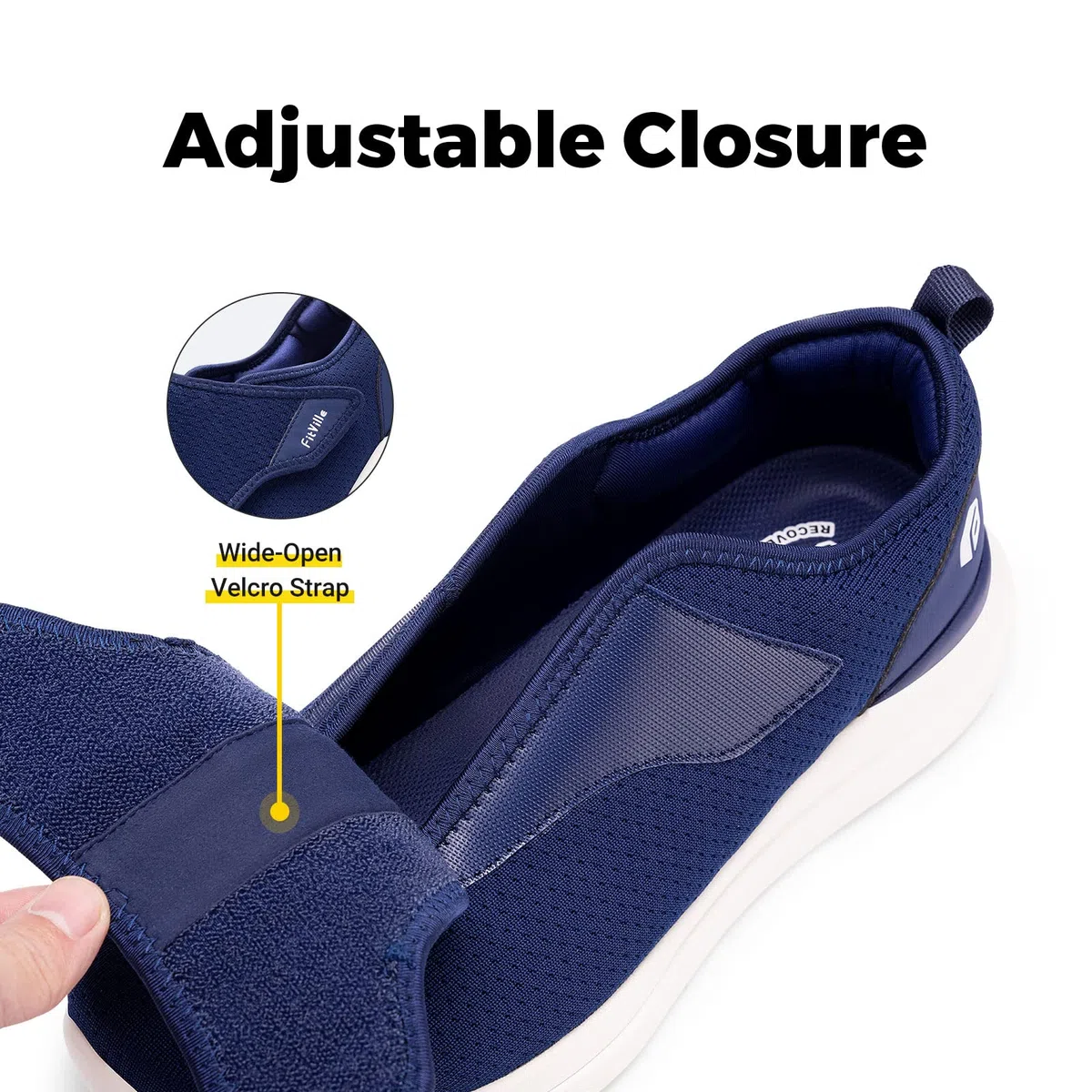 FitVille Extra Larghe Scarpe da Uomo con Chiusura a Strappo Pantofole Traspiranti e Comode con Fodera Senza Cuciture