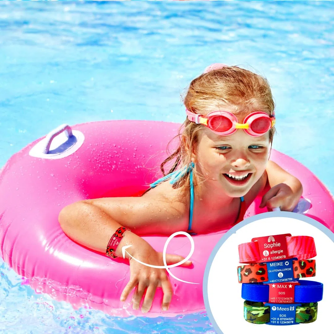 Braccialetto SOS personalizzato – Bracciale d’emergenza per bambini con incisione – Braccialetto ID con numero di telefono, indirizzo e dati medici – Regolabile e adatto ai bambini