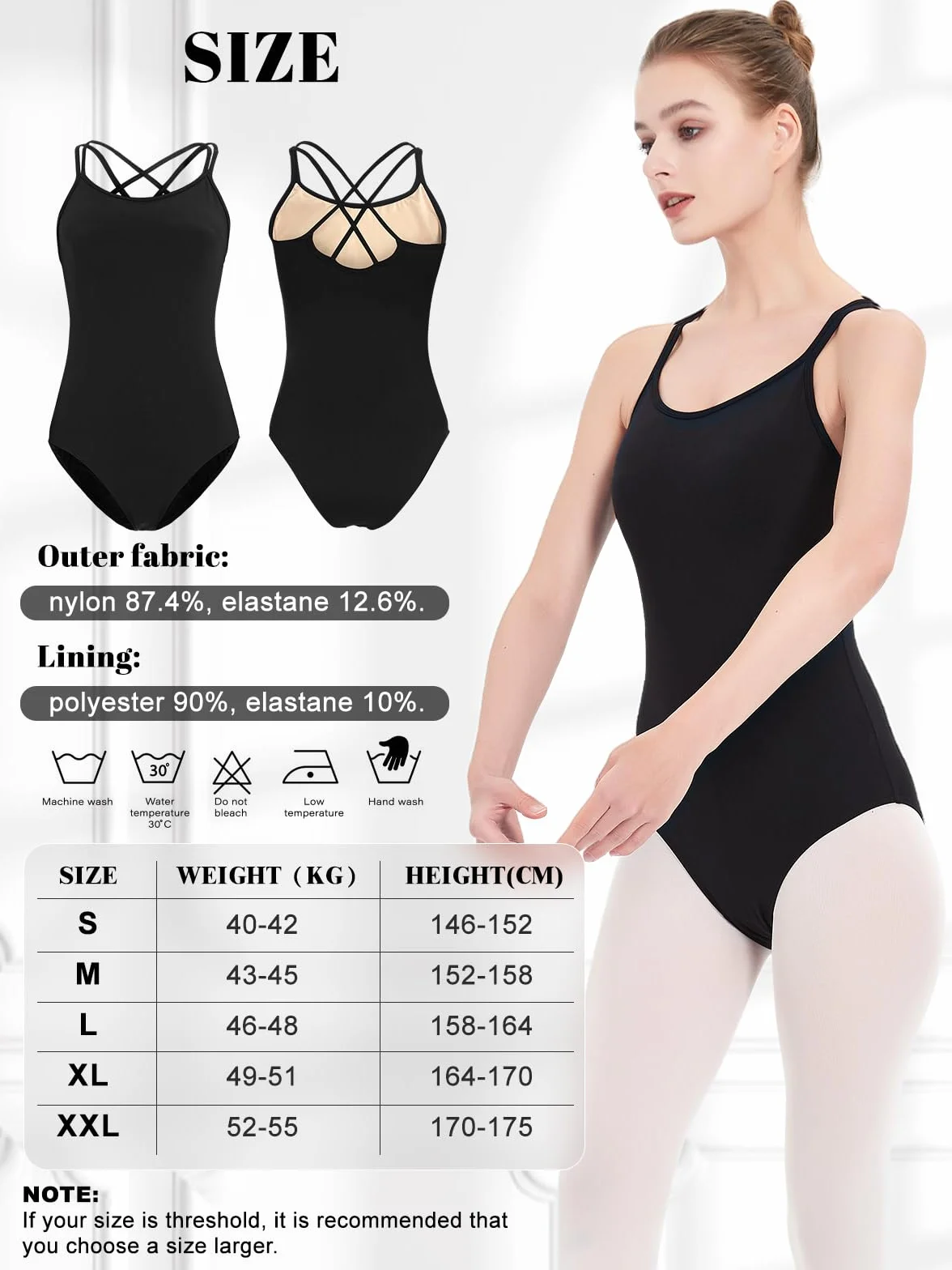 Body Danza Classica Donna Camisole Ginnastica Artistica Nero Balletto Alta Elasticità