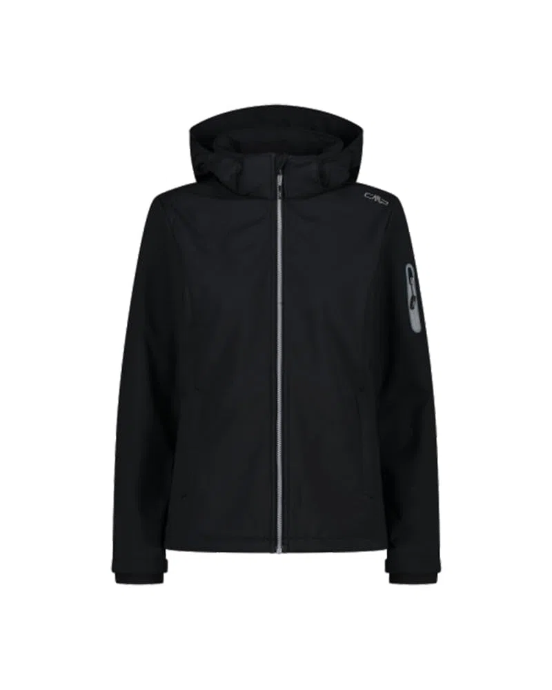 CMP Giacca In Softshell Da Donna Con Cappuccio Removibile, Nero 01, 44