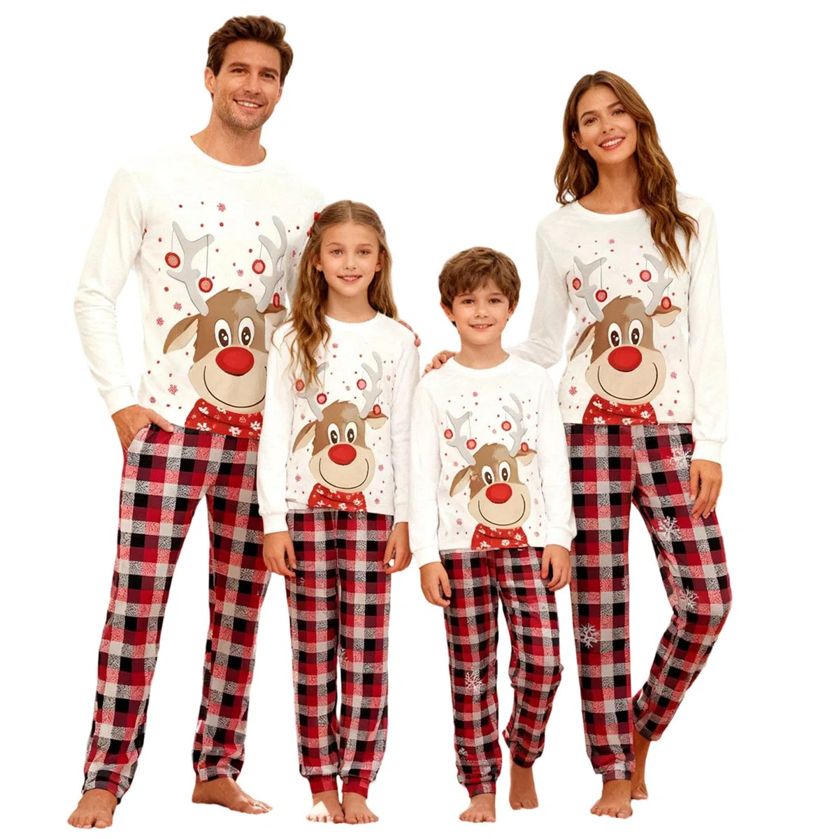 Kobilee Pigiama Natale Famiglia con Simpatico Renna, Maglietta a Maniche Lunghe e Pantaloni, Pigiama Natalizio Coordinati Due Pezzi, Pigiami di Natale per Tutta la Famiglia