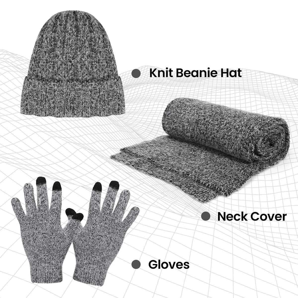 TAGVO Cappello Sciarpa e Guanti Touch Screen Set, Uomo Donna Invernali Berretto in Maglia con Sciarpa Beanie Collo della Ciarpa 3 Pezzi, Unisex Scaldacollo Morbido Tessuto Sciarpa in Maglia