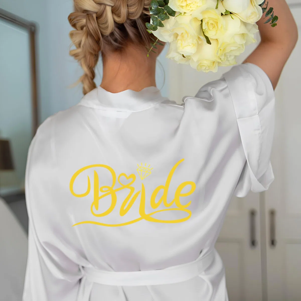 Raveparty Vestaglia Sposa, Vestaglia Sposa Bianca Completo, Vestaglia Bride, Accappatoio da sposa in raso con collo a V, per matrimonio