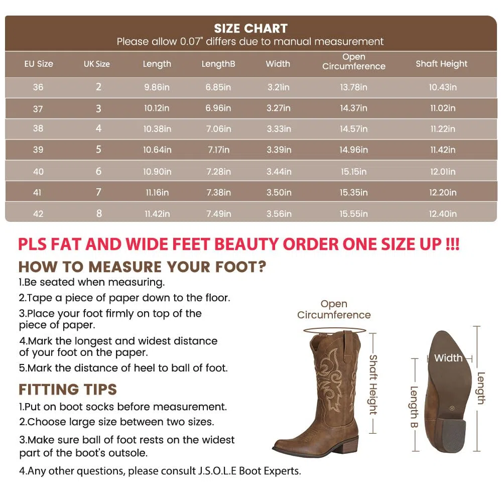 J's.o.l.e Stivali da cowboy da donna, in pelle, metà largo, per equitazione, stile western, per matrimoni