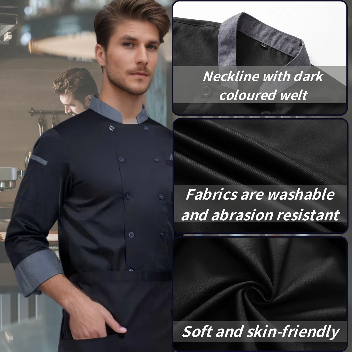 Uomo Cuoco a Maniche Lunghe Giacca Cuoco Unisex Giacca da Cuoco Giacca Cuoco in Cotone Traspirante da Cucina con I Bottoni ristorazione Lavoro