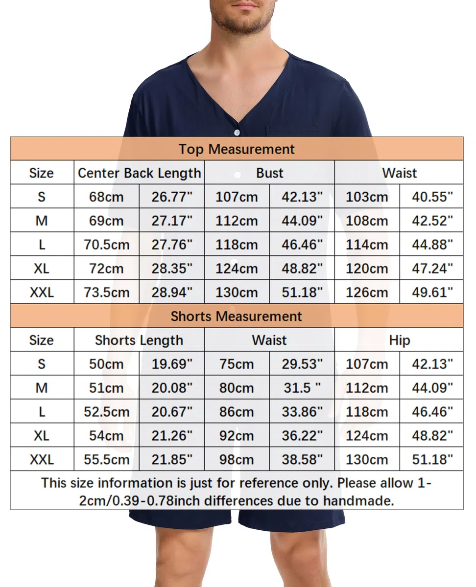 Wikoan Pigiama da Uomo Set Estivo a Due Pezzi Set Pigiama in Cotone Cardigan con Pantaloncini S-XXL