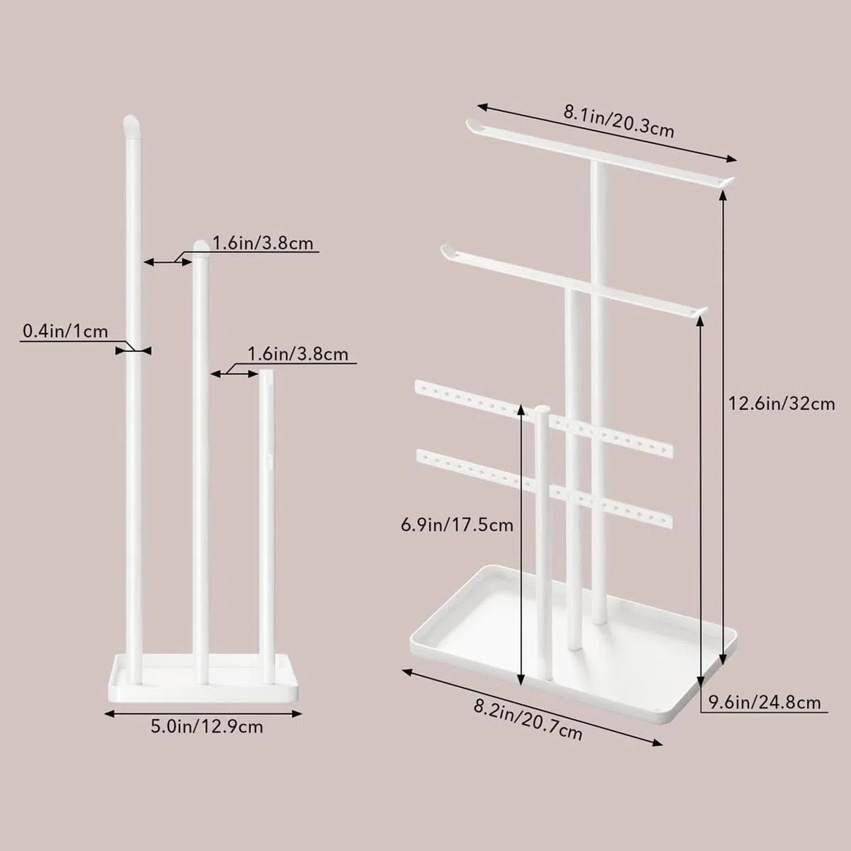 pickpiff Porta Collane e Gioielli da Comodino - 32 cm Espositore Organizer con Appendere e Appenditi per Orecchini Lunghe