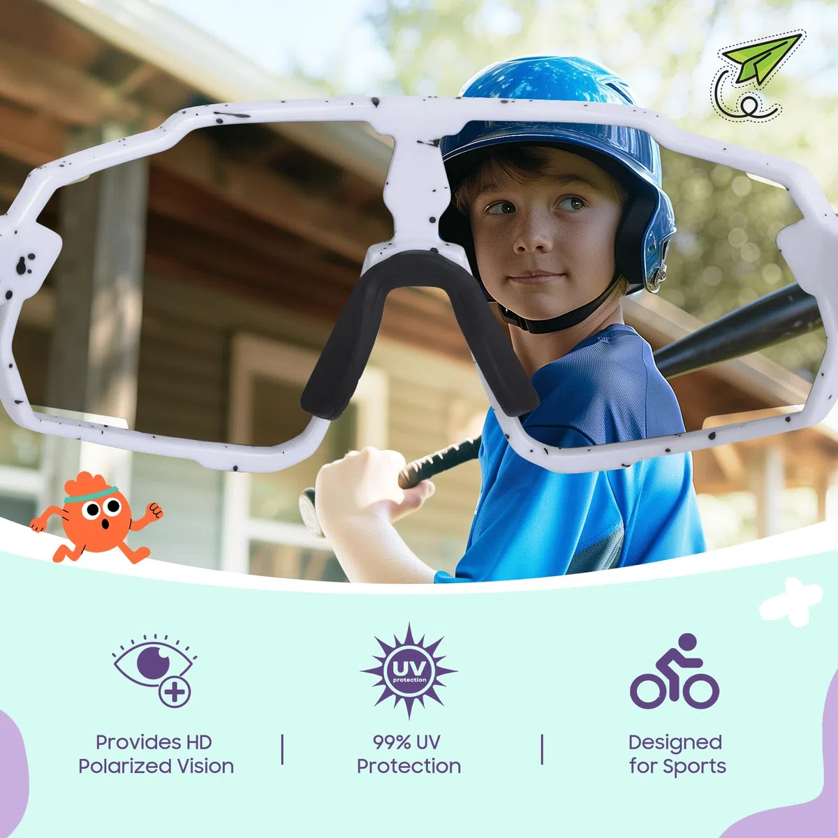 Occhiali da Sole Bambino 6-15 Anni Protezione UV400 Occhiali Polarizzati Ciclismo Bici Sportivi Running per Bambini Ragazzi Ragazze