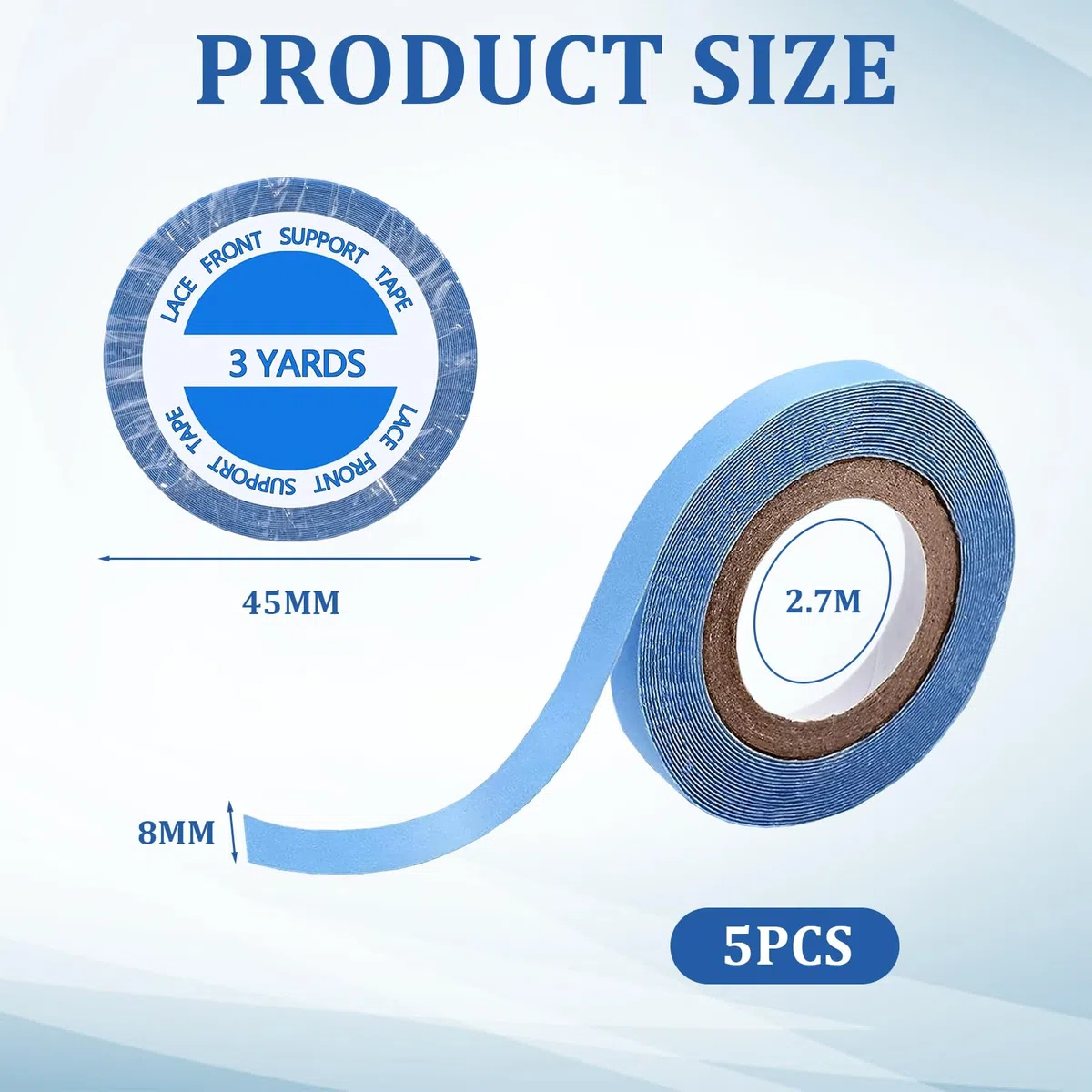 5 Rotolo Biadesivo Extension Capelli, Nastro Biadesivo per Extension Capelli, 0.8CM*3Yards Nastro adesivo per Estensioni Dei Capelli Alta Viscosità Impermeabile per Parrucche