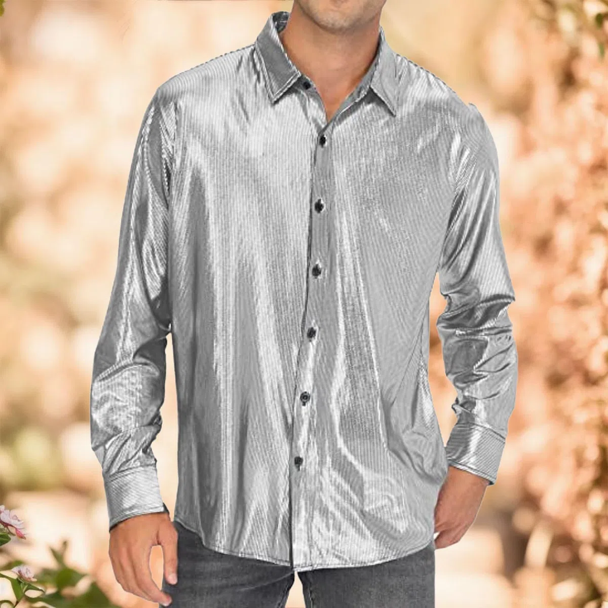 MaNMaNing Camicia Uomo Elegante Camicia con Paillettes e Bottoni per Cosplay e Serate Camiglia Brillante Drammatica Uomo per Halloween