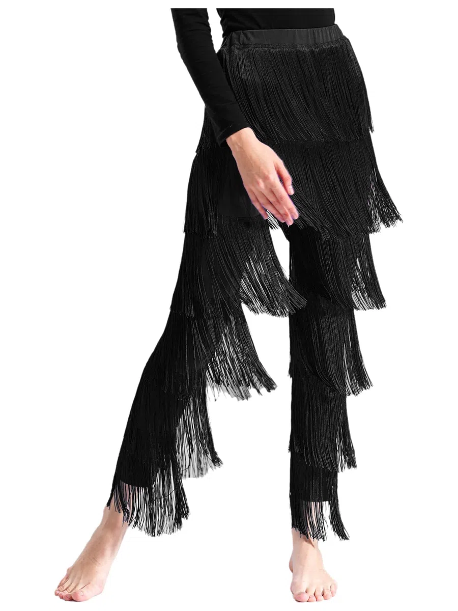 inhzoy Pantaloni Danza Latina con Frange Donna Pantaloni Sala Ballo Danza Classica Rumba Salsa Tango Pratica Pantalone Ballo Cha-Cha Professionale con Nappe Performance