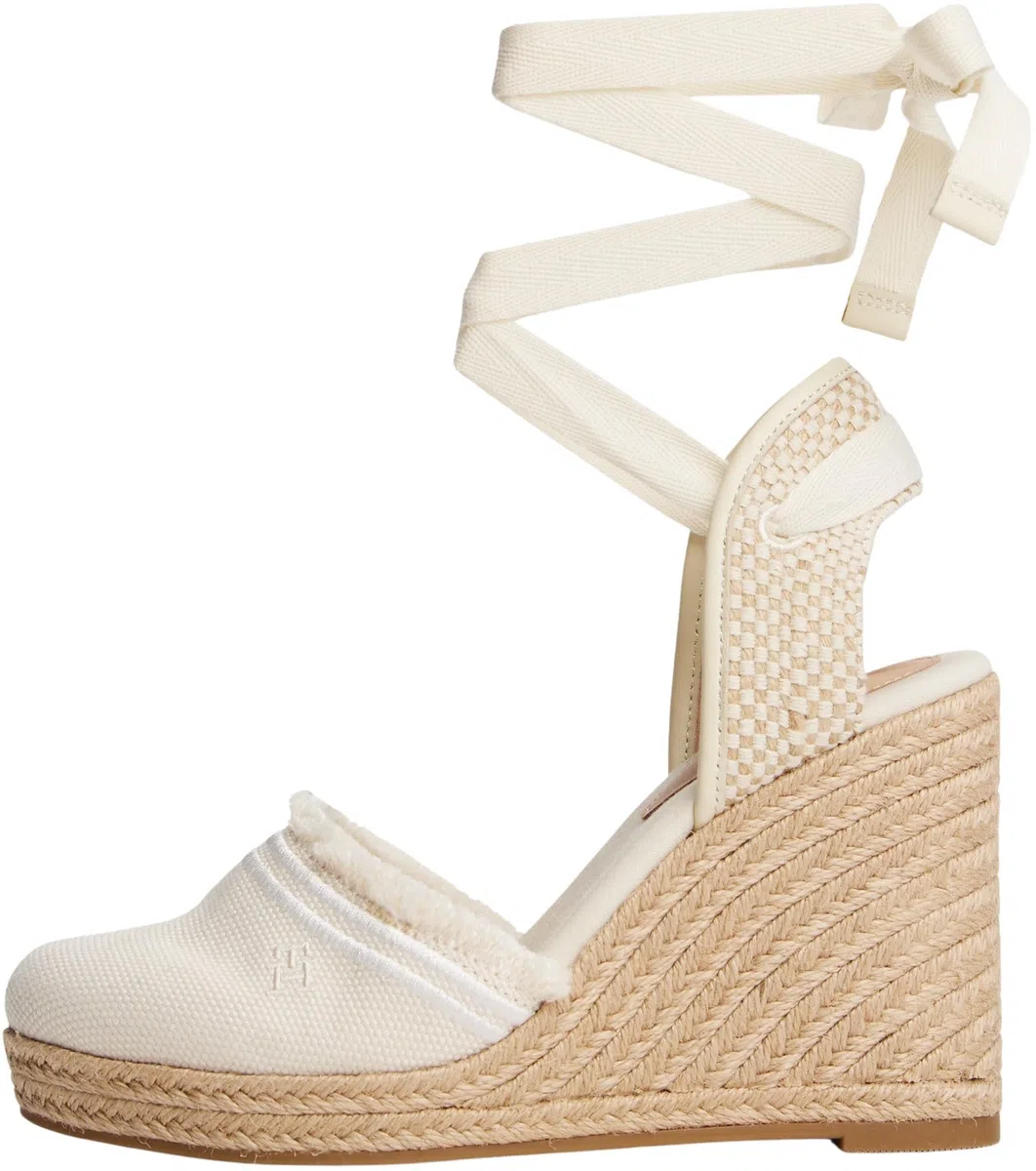 Tommy Hilfiger Donna Espadrillas Wedge Fringe Canvas con Tacco a Zeppa