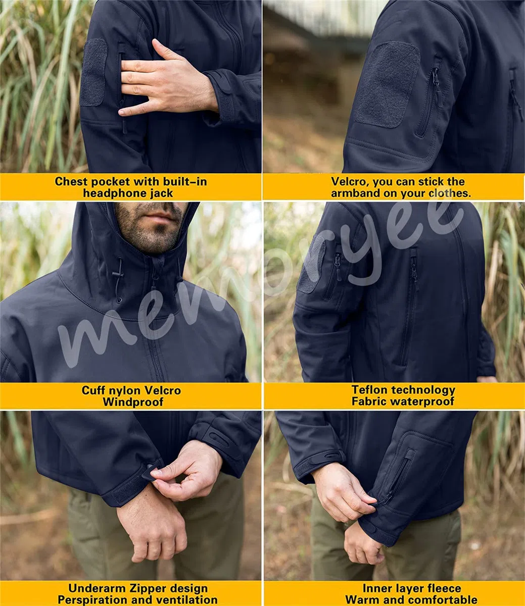 Memoryee Uomo Tattico Camouflage Softshell Giacca Outdoor Militare Pile Fodera Impermeabile Antivento Giubbotto con Cappuccio