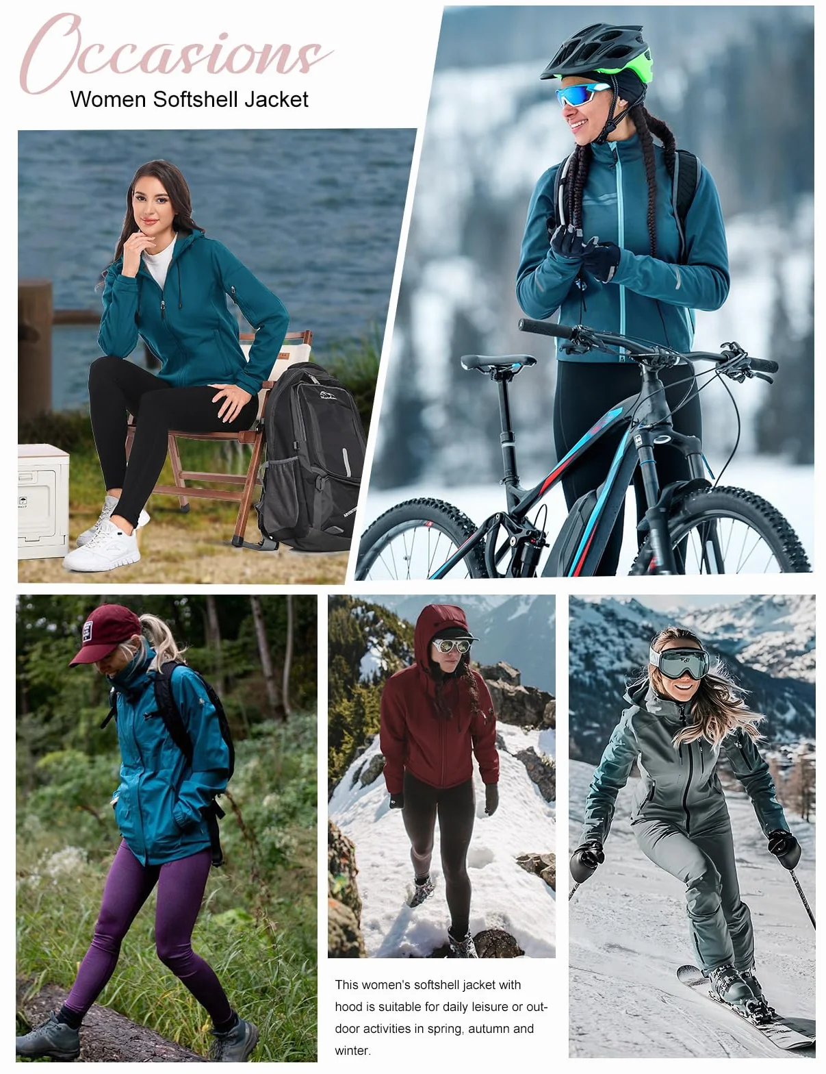 Vancavoo Giacca da Donna Softshell Cappotto e Cappuccio Giubbotto Antivento Impermeabile Sportiva Trekking Outdoor Giacca a Vento Trench All'aperto