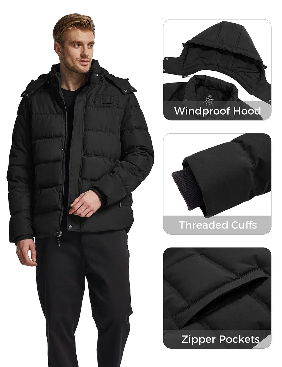 Wantdo Giacca con Cappuccio Antivento Invernale Parka da Lavoro Imbottita Cappotto da Esterno Trapuntato Giubbotto da Trekking in Cotone Uomo