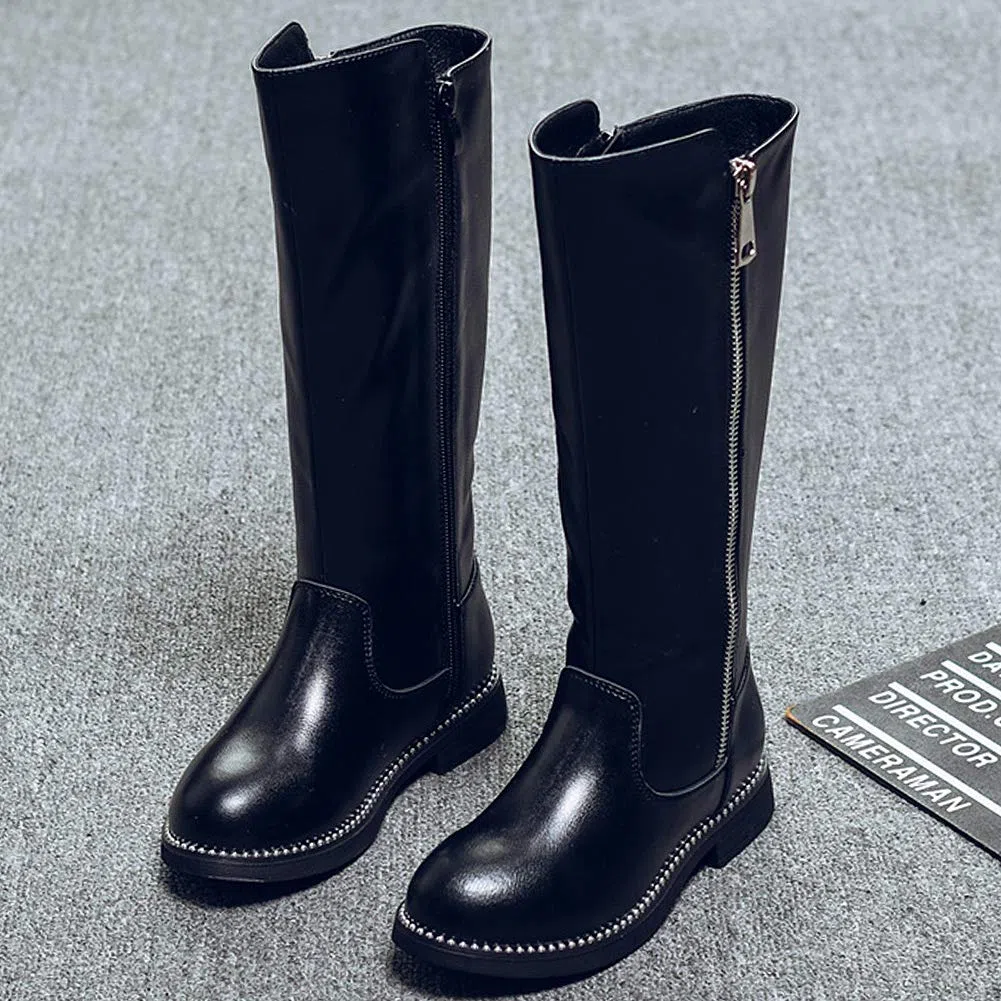 rismart Ragazze Ginocchio Zip Stivali da Equitazione Faux Foderato in Pelliccia Basso Scarpe Invernali