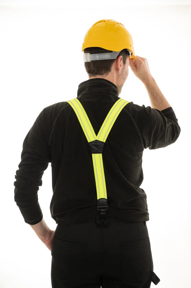 Bretelles Alta Visibilità con Strisce Riflettenti, Clip Nere - 4cm