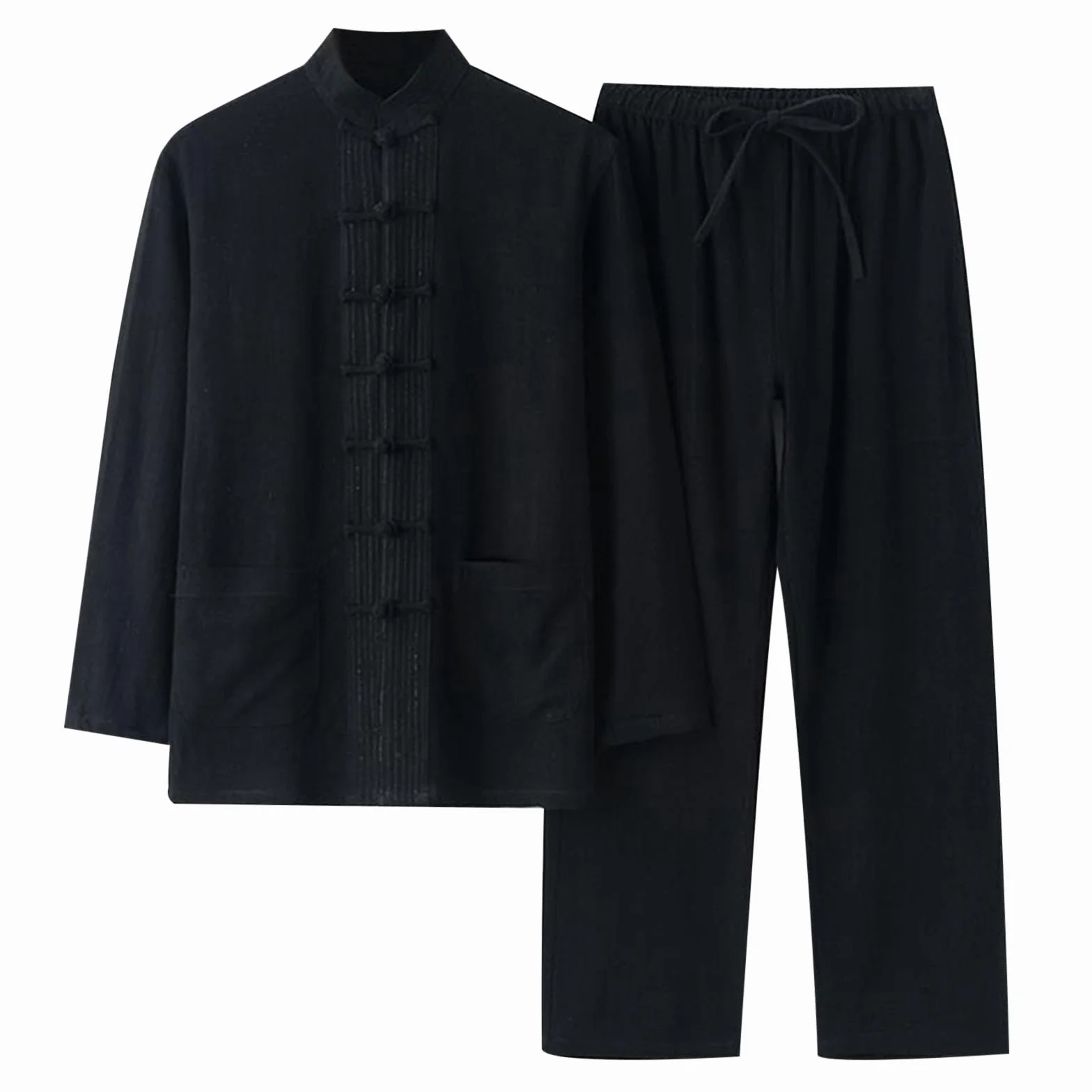 Tuta Tang Uomo Tradizionale Cinese Abbigliamento Tai Arti Marziali Kung Fu Uniformi Camicia E Pantaloni 2 Pezzi Abiti Traspirante Confortevole Lino Cotone Lino Tuta Libera