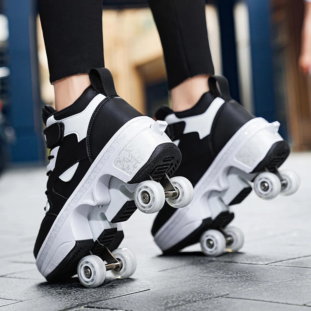 Sneakers Roller Scarpe da Skateboard Sneakers con Ruote Sport Ginnastica Moda Multiuso Kick Roller Shoe,Black-36