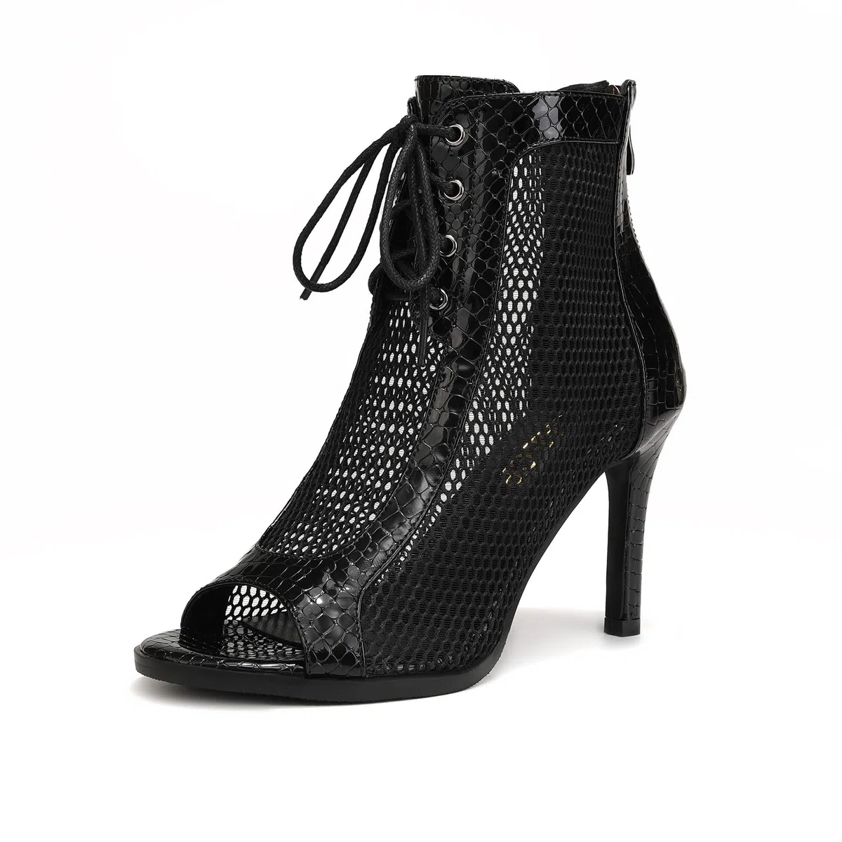 Stivali da Ballo Latino Americano Donna con Punta Aperta Lacci Scarpe da Ballo Stivaletti Salsa e Bachata Donna,DS-970