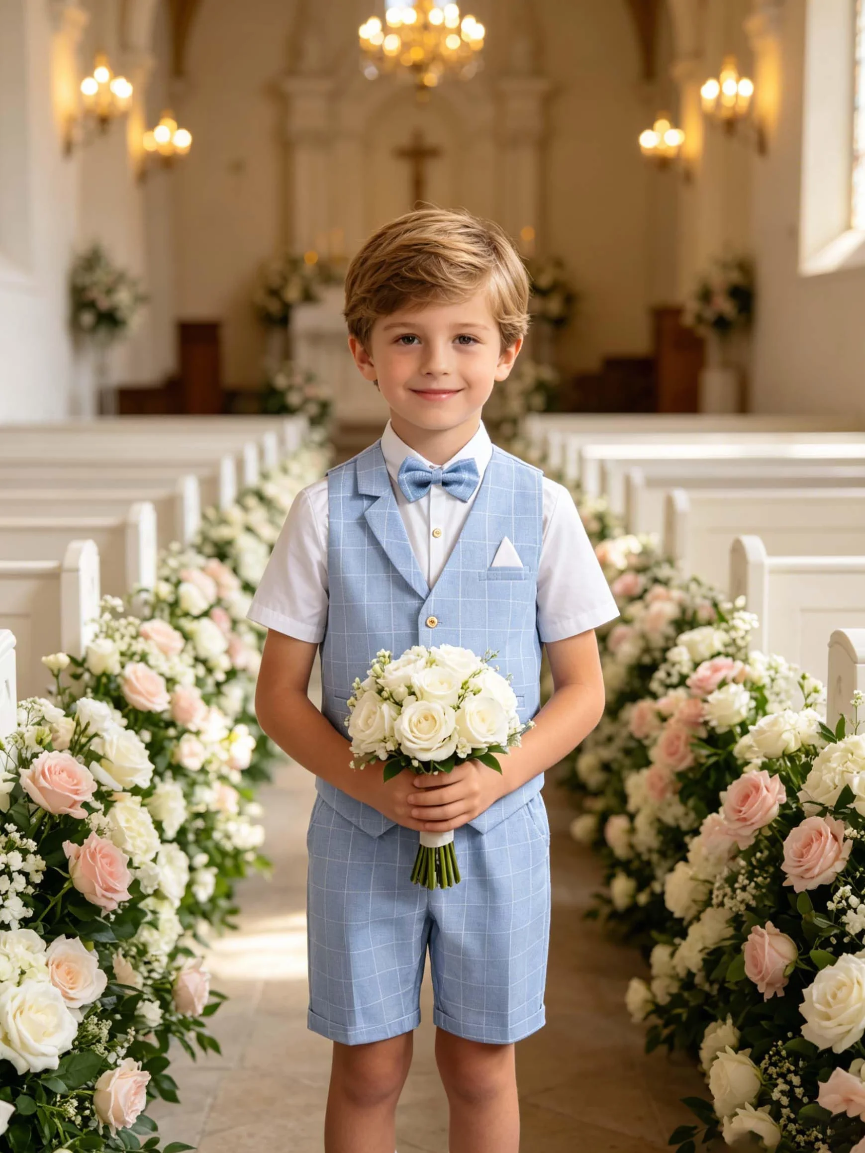 LOLANTA 4PZ Completo Cerimonia Bambino, Abito Bimbo Estivo con Gilet Pantalone Camicia e Papillon per 2-12 Anni