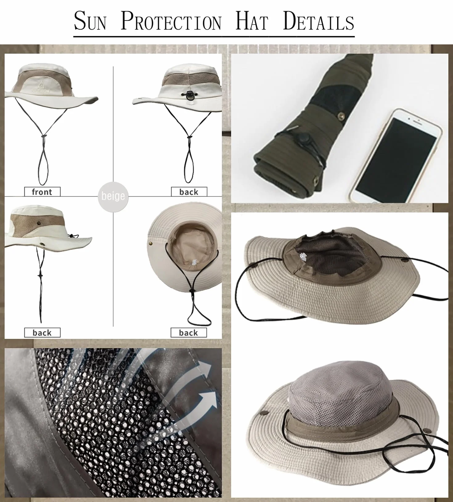 Cappello da Pescatore Uomo Estivo con Protezione UV 50+ Tesa Larga Anti UV Regolabile Cappello Safari in Rete Traspirante e Pieghevole per Pesca, Trekking, Campeggio, Giardinaggio
