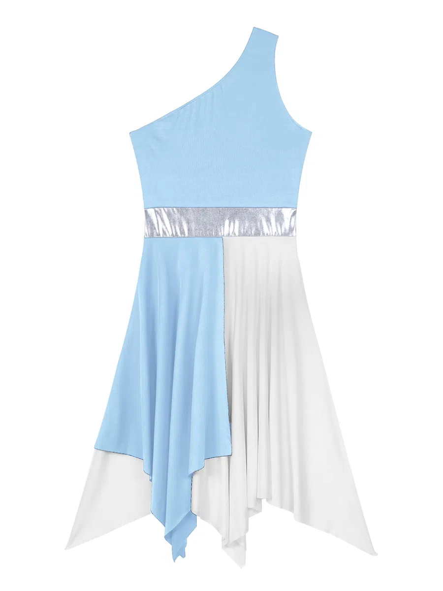 ranrann Abito da Pattinaggio Artistico con Monospalla Donna Ballerina Vestito da Danza Moderna con Orlo Irregolare Abito da Spettacolo S -XXL