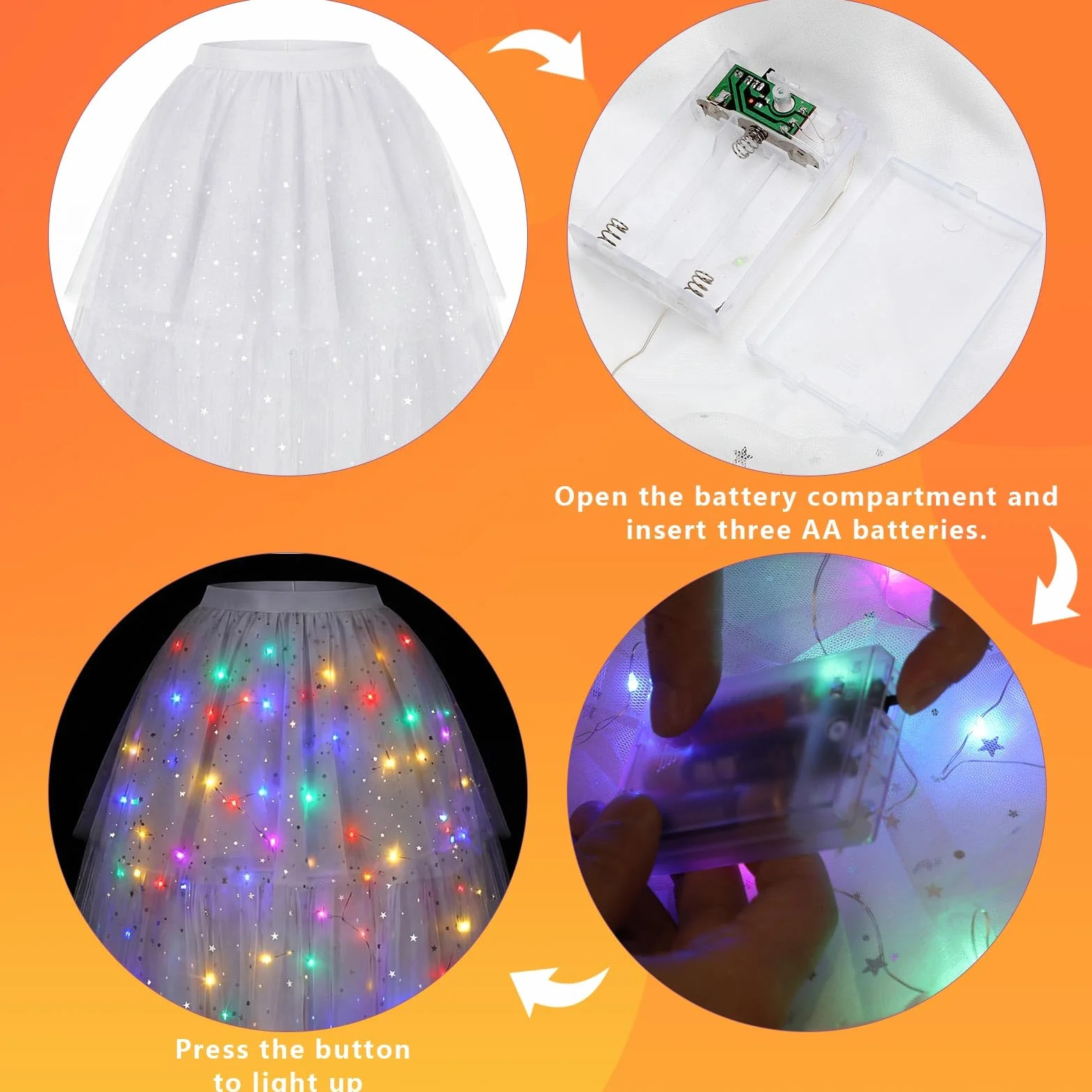 Hifot Gonna Tulle Donna Luminosa,LED Gonne in Tulle tutù Gonna con Luci a LED Luminosi per Vestito Festa Donne e Ragazze - Batteria Non Inclusa