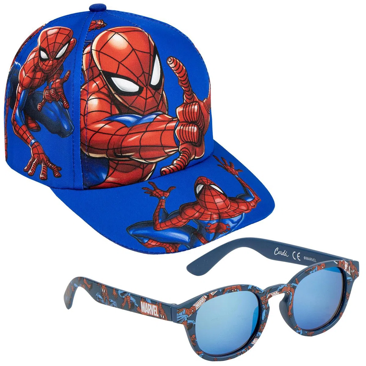 Cappello e Occhiali da Sole Spider-Man Bambino – Set 2 Pezzi Marvel, Berretto Baseball Blu e Rosso + Occhiali UV 100%, Bambini 5-12 Anni