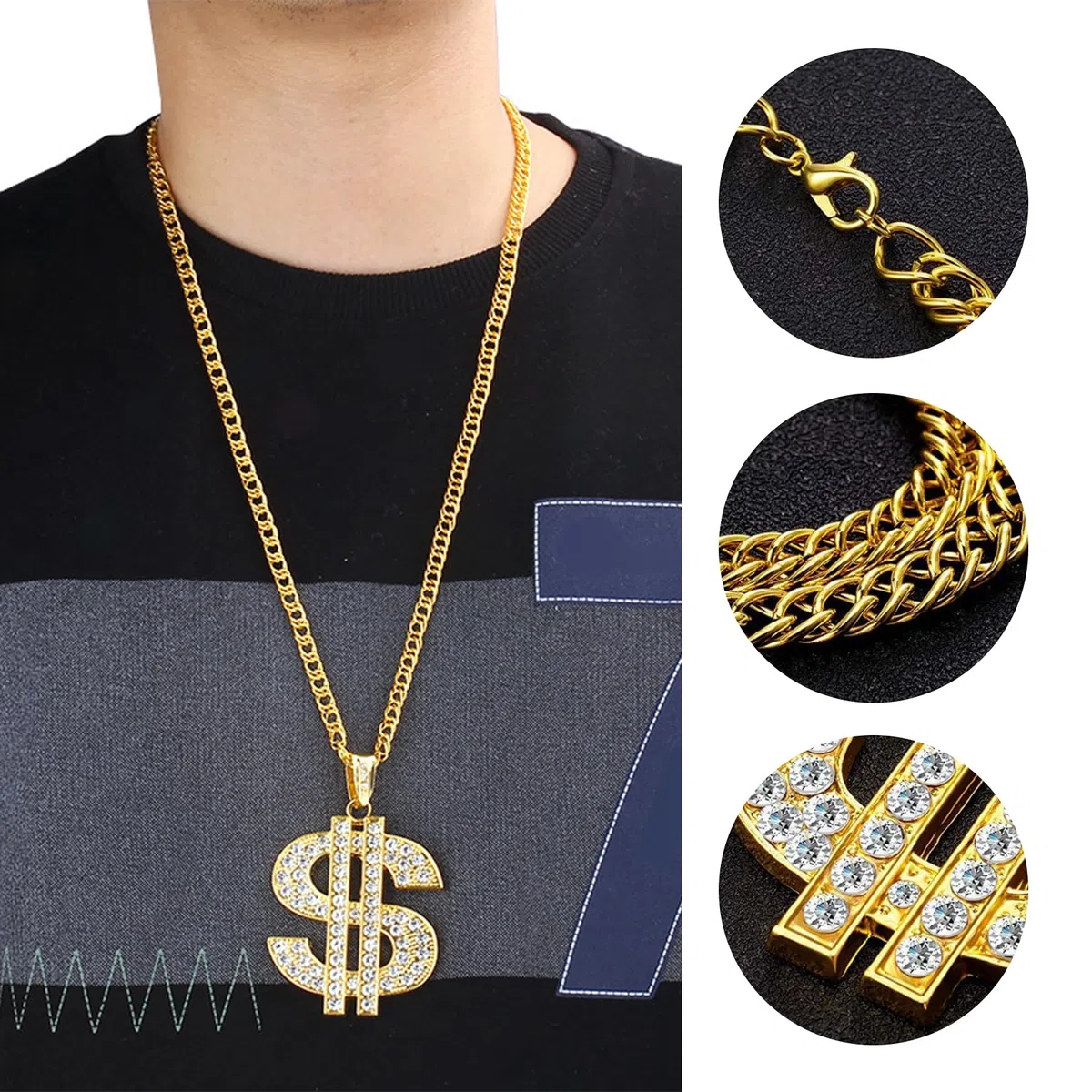 Vestiti anni 80 and anni 90 accessori 5 pezzi set collana dollaro bracciali anelli occhiali da sole cappelli Adatto per vestire il Martedì Grasso accessori anni 80