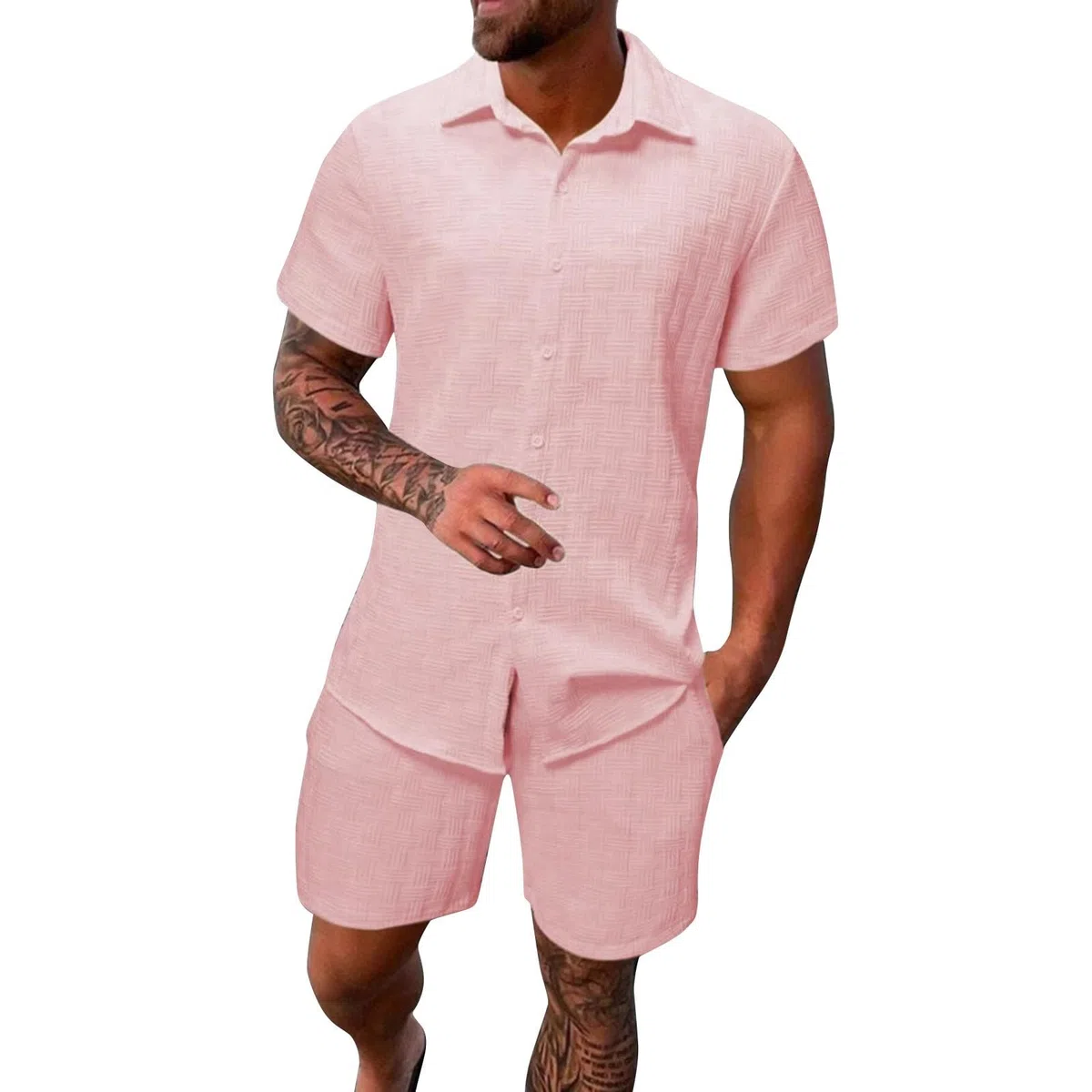 TOFOTL Completi Uomo Estivi Estivo Casual Leggera Sportivo Lavoro Camicia Manica Corta e Pantaloncini