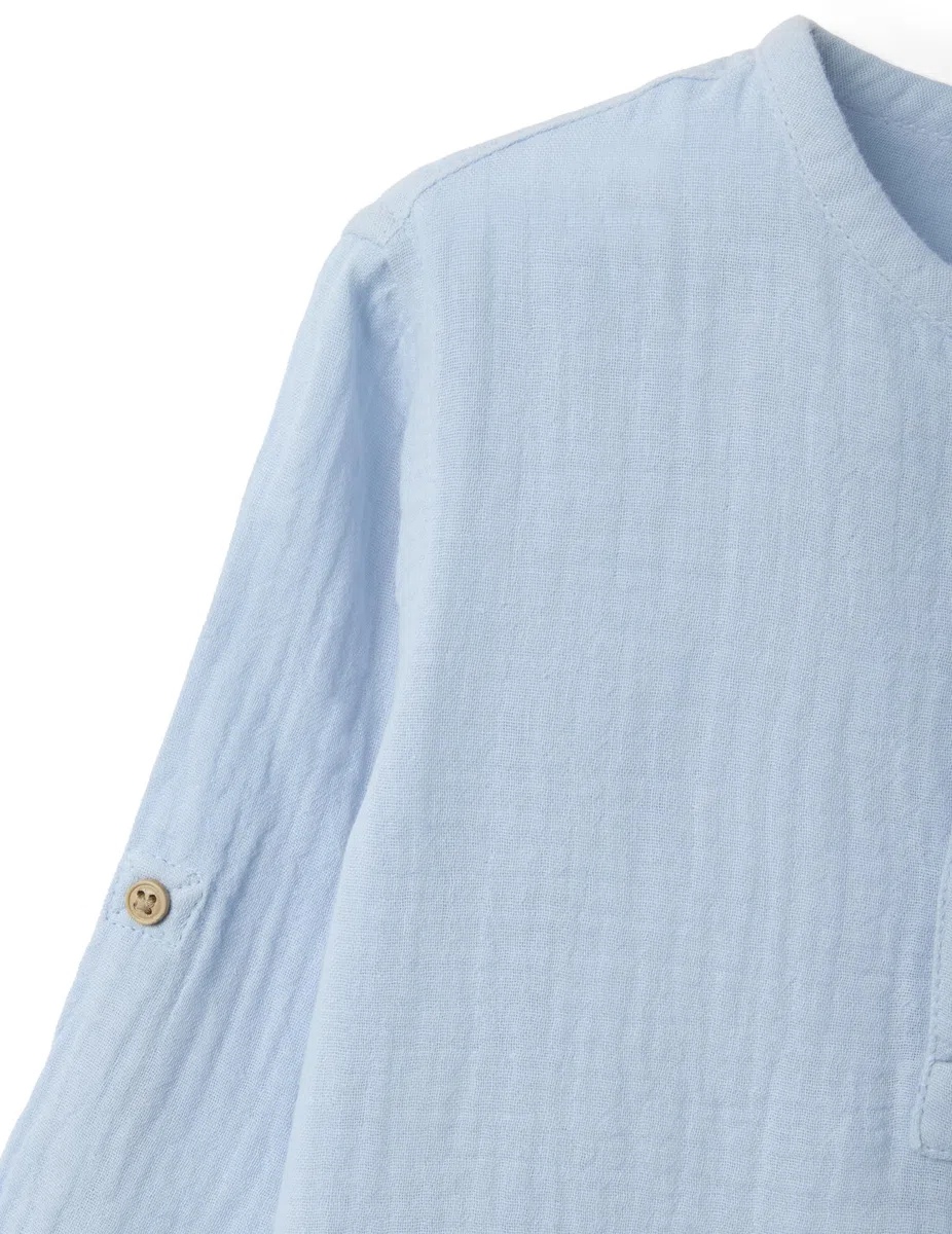 OVS Kids Camicia in Puro Cotone Azzurra da Bimbo Regular Fit con Collo Coreano