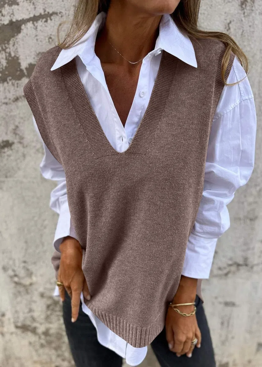 shownicer Maglione Gilet Donna Senza Maniche Scollo a V Pullover Sciolto Cardigan Invernale Vintage Natale Maglia Canotta Autunno Casuale Pullover Gilet Top
