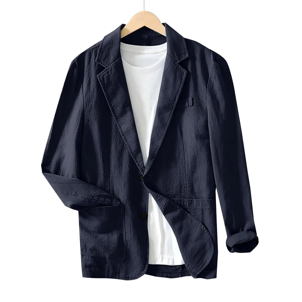 Generisch Giacca casual da uomo, effetto lino, leggera giacca per il tempo libero per un look intelligente e casual | Moderno blazer estivo con chiusura a due bottoni