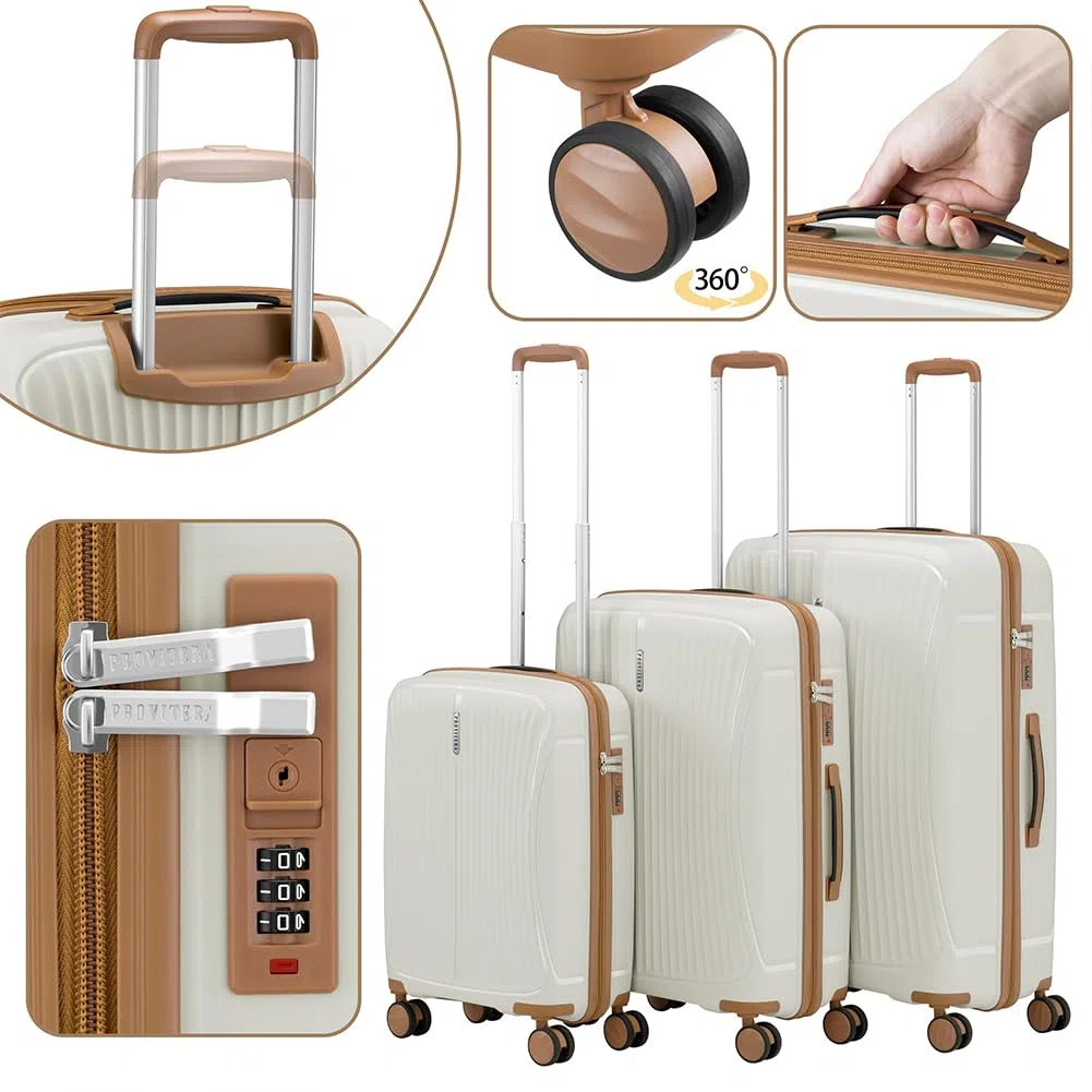 Set 3 Valigie Rigide in ABS, Valigia Rigida 38-59 - 90 Litri, Manico Telescopico, Ruote Easy Roll, Trolley Resistente e Leggero da Viaggio, Bagaglio a Mano (Bianco Perla)