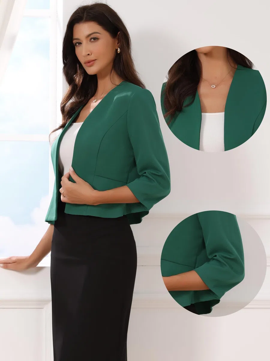 Allegra K Donna Blazer Elegante per Giacca da Lavoro Business Peplo con Maniche A 3/4, Colletto Aperto sul Davanti E Apertura sul Davanti