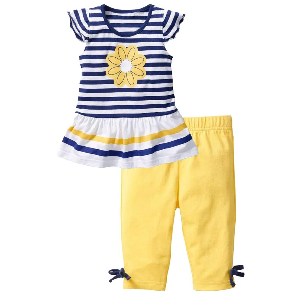 amropi Ragazze Righe Maglietta con Maniche Corte + Leggings Pantaloni Estate 2 PCS Set Completo per 1-8 Anni