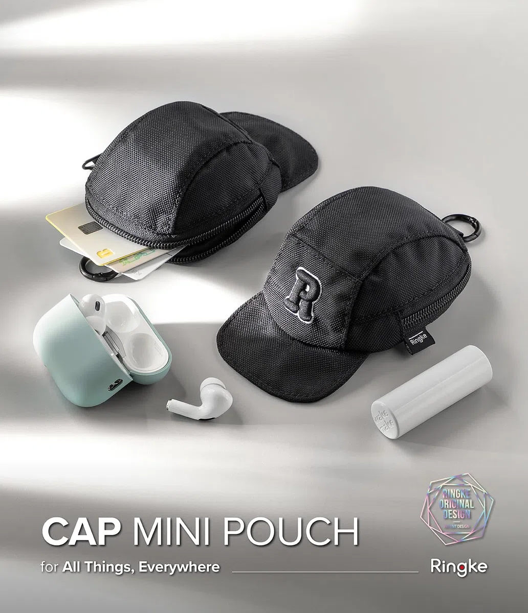 Ringke Cap Mini Pouch, Mini Borsa Portatile a Forma di Cappuccio per Auricolari, Monete, Chiavi, Carte e Piccoli Accessori - Black