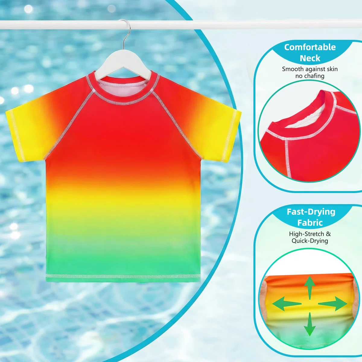 Maglietta Nuoto per Ragazzi, Protezione Solare Top da Spiaggia, 2 Pezzi, Manica Corta Asciugatura Rapida Rashguard T-Shirt per Sport Surf Beach Pool 3-11 Anni