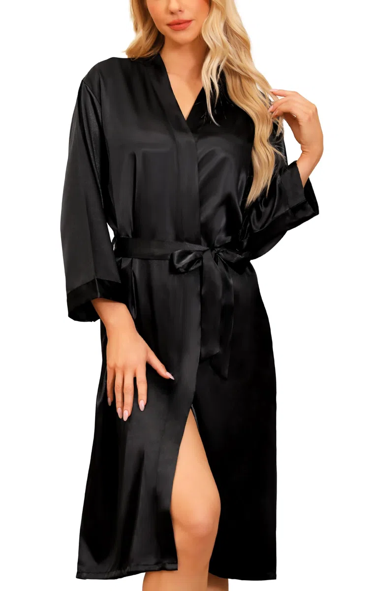 Sopesil Accappatoio da Donna in Raso Abiti Lunghi Per Donne Abiti da Sposa Abbigliamento da Notte Morbido Per Matrimoni, Scollo a V, S-XXL