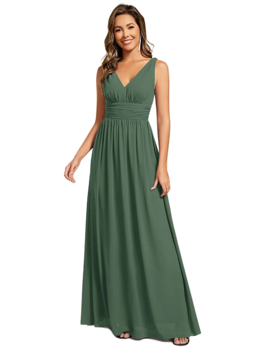 Ever-Pretty Abito da Sera Lungo Donna con Increspato in Chiffon Classico 09016