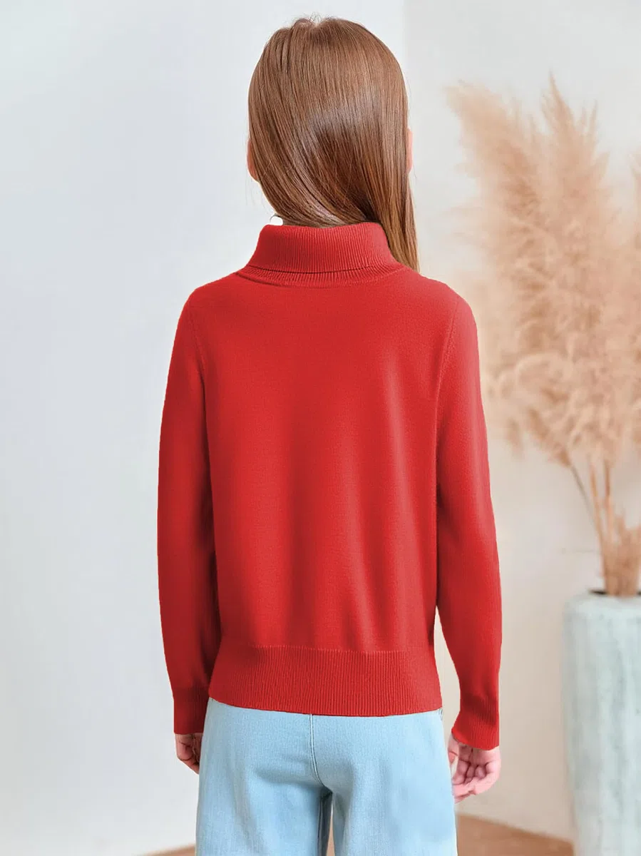 Arshiner Ragazze Maglione Collo Alto Bambina Invernale Maniche Lunghe Casual Colore Puro Collo a Revers Maglia Maglione per Ragazza 5-14 Anni