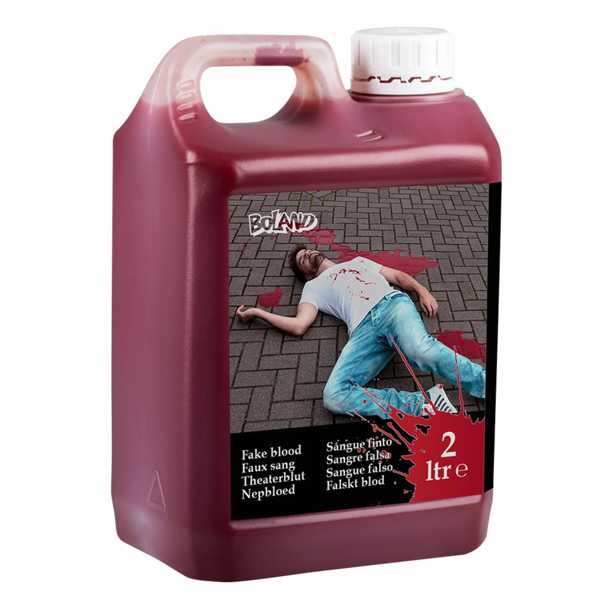 Boland 72243 - Sangue teatrale, 2 litri in tanica, sangue finto, sangue da film, sangue finto, effetto speciale, ferite, trucco, Halloween, festa a tema, carnevale